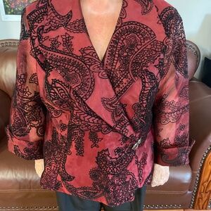 Sparkling Lined Crimson Red with Velvet Appliqués Party Jacket